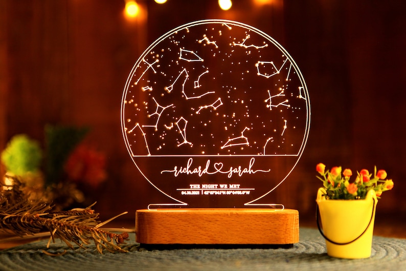 Stars Chart as Valentines Gift for Couples Gift Star Map on Night Light Personalized Constellation Map 1st 5th 10th Anniversary Gifts image 5