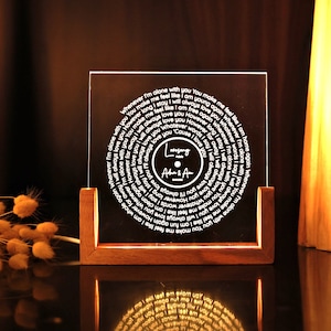 Personalized Vinyl Record Song With Lyrics Night Light - Wedding Song Lyrics - Custom Music Plaque - Anniversary Gift - Favorite Song Lyrics