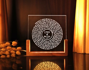 Luz de noche con letras de canciones personalizadas - Placa musical personalizada - Regalo para novia/novio - Regalo para el primer aniversario - Letras de canciones favoritas