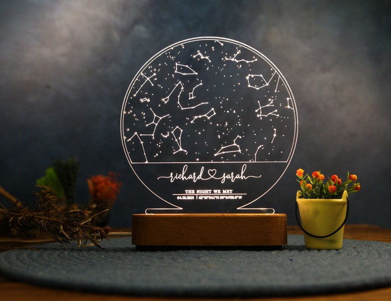 Stars Chart as Valentines Gift for Couples Gift Star Map on Night Light Personalized Constellation Map 1st 5th 10th Anniversary Gifts image 3