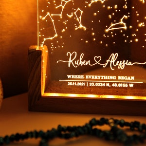 Lámpara de carta de constelación personalizada Mapa de estrellas de regalo en luz nocturna Regalo para novio / novia Regalo de carta de estrellas para parejas imagen 4