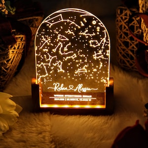 Lámpara de carta de constelación personalizada Mapa de estrellas de regalo en luz nocturna Regalo para novio / novia Regalo de carta de estrellas para parejas imagen 7