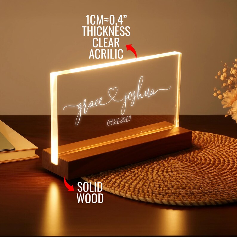 a personalized acrylic light up sign on a table