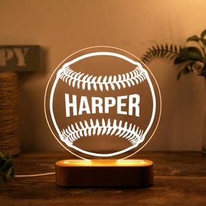 Personlig LED-nattlampa för baseboll - Anpassad baseboll - Ligabollar - Basebollpresenter - Basebollsäsongspresent - Sportrum - Spelrum