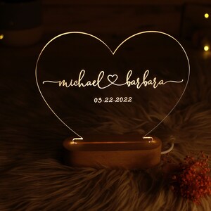 Custom Night Light as Valentines Day Gift - Names and Date - Engagement Gifts - Anniversary Gifts for Him Her - Romantic Gift for Couple