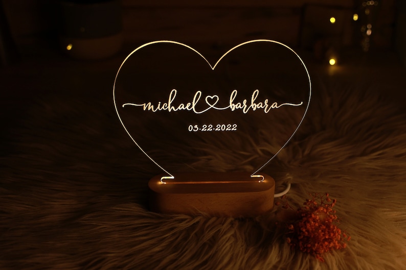Custom Night Light as Valentines Day Gift - Names and Date - Engagement Gifts - Anniversary Gifts for Him Her - Romantic Gift for Couple