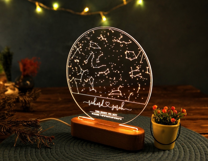 Stars Chart as Valentines Gift for Couples Gift Star Map on Night Light Personalized Constellation Map 1st 5th 10th Anniversary Gifts image 1