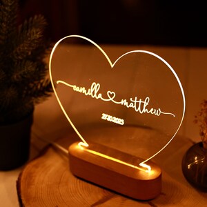 Custom Night Light as Valentines Day Gift - Names and Date - Engagement Gifts - Anniversary Gifts for Him Her - Romantic Gift for Couple