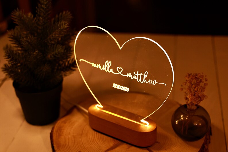 Custom Night Light as Valentines Day Gift - Names and Date - Engagement Gifts - Anniversary Gifts for Him Her - Romantic Gift for Couple