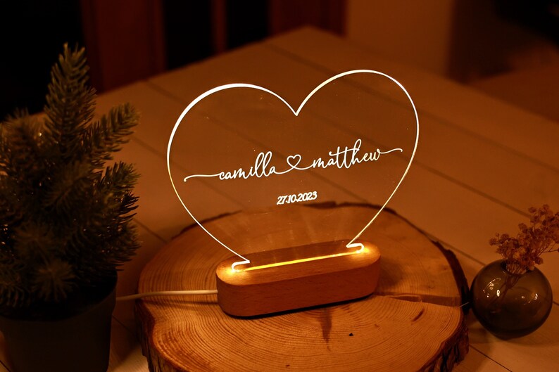 Custom Night Light as Valentines Day Gift - Names and Date - Engagement Gifts - Anniversary Gifts for Him Her - Romantic Gift for Couple