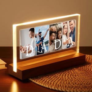 Personalized DADA Acrylic Night Light – Custom Dada Photo Frame, Unique Gift Idea for Dad from Kids or Baby, First Time Dad, Bonus Dad Gift