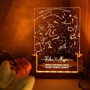 Personalized Constellation Chart Lamp Gift Star Map on Night Light Gift for Boyfriend / Girlfriend Stars Chart Gift for Couples image 3