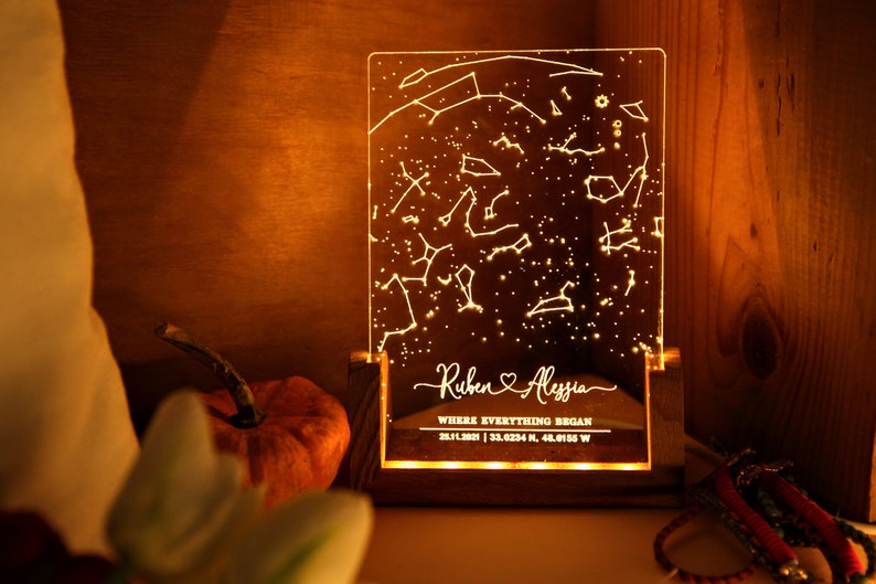 Personalized Constellation Chart Lamp Gift Star Map on Night Light Gift for Boyfriend / Girlfriend Stars Chart Gift for Couples image 3