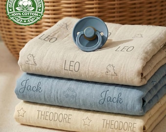 Personalized Baby Blanket with Name, Muslin Swaddle, Custom Newborn Gift, Organic Baby Shower Present, Stroller Blanket, First Time Mom Gift