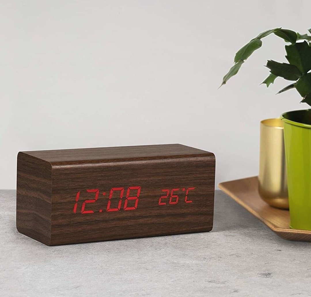 Bedside Digital Alarm Clock Indoor Temp Free Standing Wood USB Etsy UK