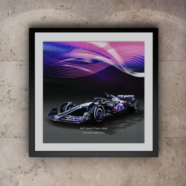 voiture Alpine F1 BWT | Pierre Gasly | Esteban Ocon | 2024 A524 | Art mural | Formule 1 | Impression