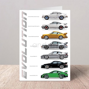 Porsche 911 evolution from the 901 Carrera to the 991 GT2 RS | Generation | Evolution | Greetings Card | Birthday Card image 1