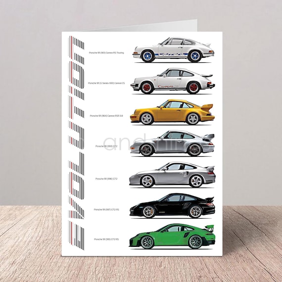 Porsche 911 evolution from the 901 Carrera to the 991 GT2 RS | Generation | Evolution | Greetings Card | Birthday Card