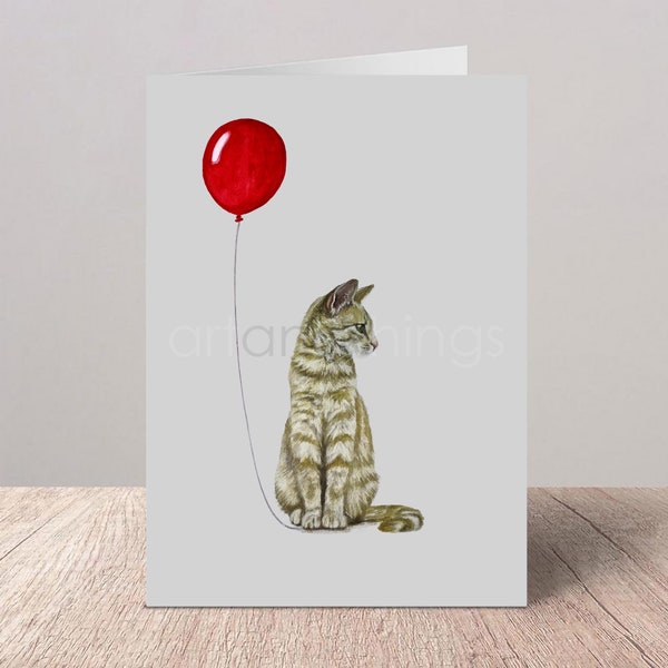 Ginger Cat or Marmalade Cat Birthday or Greeting Card | Watercolour