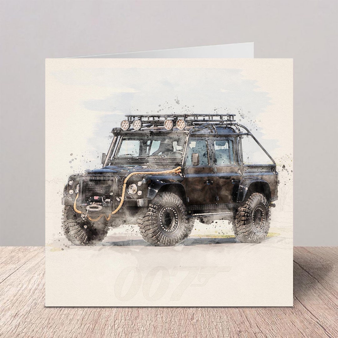 Land Rover Post Card Land Rover Defender SVX James Bond Spectre 007 Car Jeep Greetings Card ...