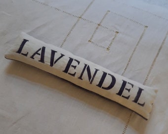 Lavendelkissen, Leinen, pflanzengefärbt, handbedruckt,weiß-lila,  25 x 5 cm, Duftkissen, Mottenschutz, mit Bio-Lavendel