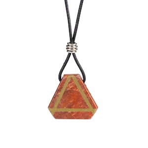 Red Jasper Triangle Pendant Necklace: Artisan-crafted, Healing Stone from Eldorado Canyon, Nevada. Unique Brass Inlay.  By Native Stonz