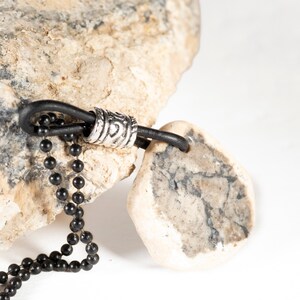 Black and White Common Opal Stone Pendant Necklace With Leather and ...