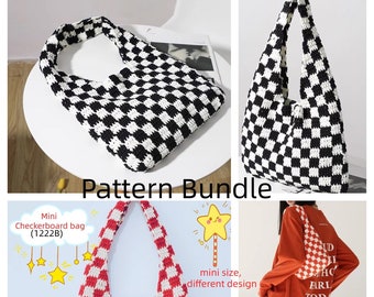 Pattern Bundle PDF Crochet Checkerboard Bag + Mini Checkerboard Bag  with VIDEO link and tutorial guide- Suitable for all Occasions  ENGLISH