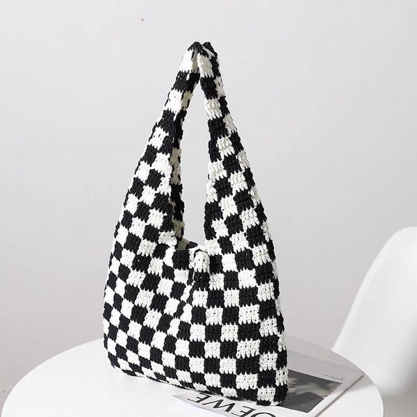 Modèle PDF de sac en damier au crochet avec lien vidéo et guide pédagogique - Convient aux débutants, Convient à toutes les occasions - ANGLAIS