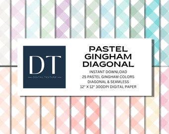 Pastel Gingham Digital Paper, Diagonal Lines, Various Pastel Colors, Instant Download