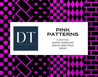 Papier numérique rose et noir - Motifs de texture glamour (6 fichiers JPG)