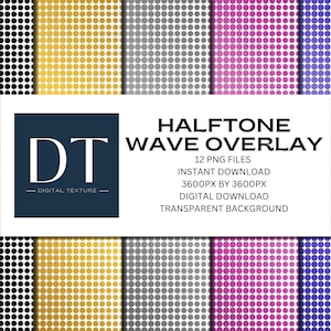 Halftone Wave Overlay, Halftone Background, Digital Paper, Backdrop, Texture, Instant Download, Gradients, 300DPI, Transparent Background