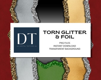 Paillettes or argent déchiré papier Clipart, feuille larmes (fichiers PNG)