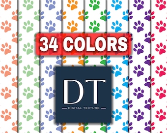 Papier numérique imprimé pattes pastel, arrière-plan transparent (téléchargement numérique)