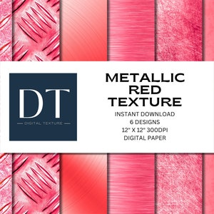 Six Metallic Red Textures, Digital Paper, Instant Download
