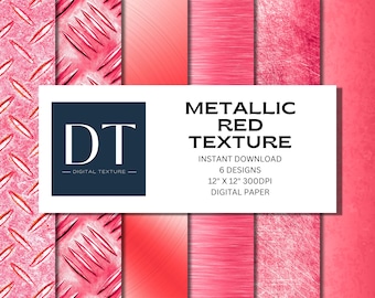 Six Metallic Red Textures, Digital Paper, Instant Download
