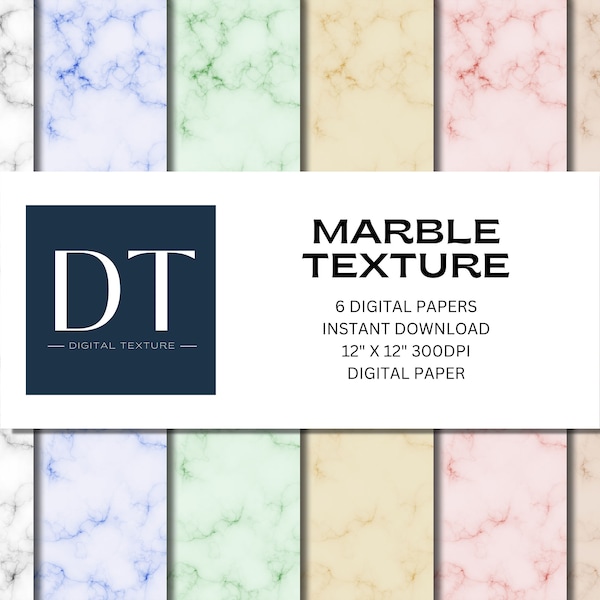 Marble Texture Digital Paper, Marble Background, Instant Download, Scrapbook Paper, Six Colors