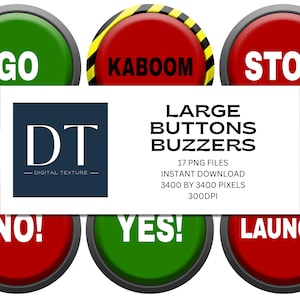 Botones Buzzers - Botón grande PNG - Clipart - Papel digital - Descarga instantánea - Fondo transparente - Paquete PNG
