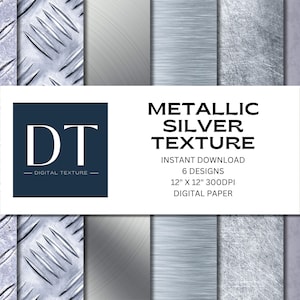 Six Metallic Silver Textures, Digital Paper, Instant Download