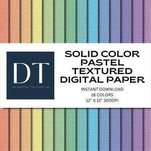 Solid Pastel Color Textured Digital Paper - 16 Colors - Digital Paper - Instant Download - Digital Background