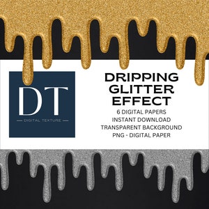 Dripping Glitter Effect PNG, Transparent Background, Dripping Border Clipart, Instant Download Digital Paper