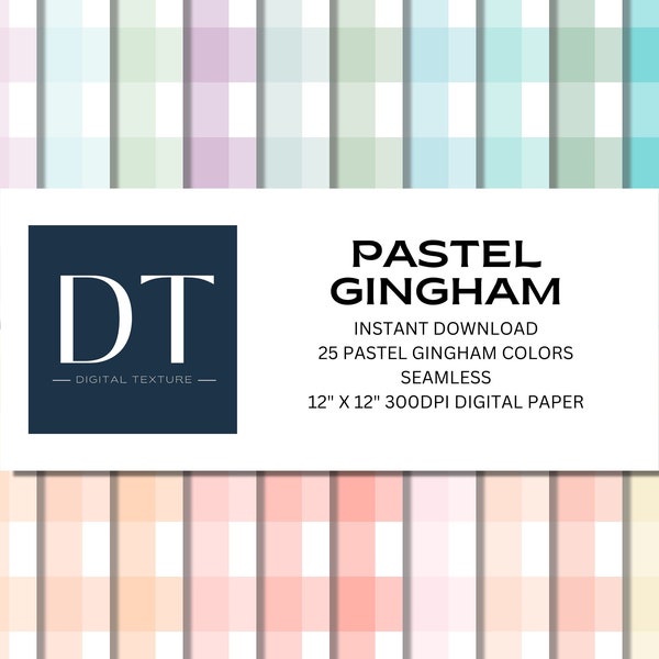 Pastel Gingham Digital Paper, Various Pastel Colors, Instant Download
