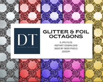 Textures octogonales en feuille scintillante, papier numérique glamour (300 dpi)