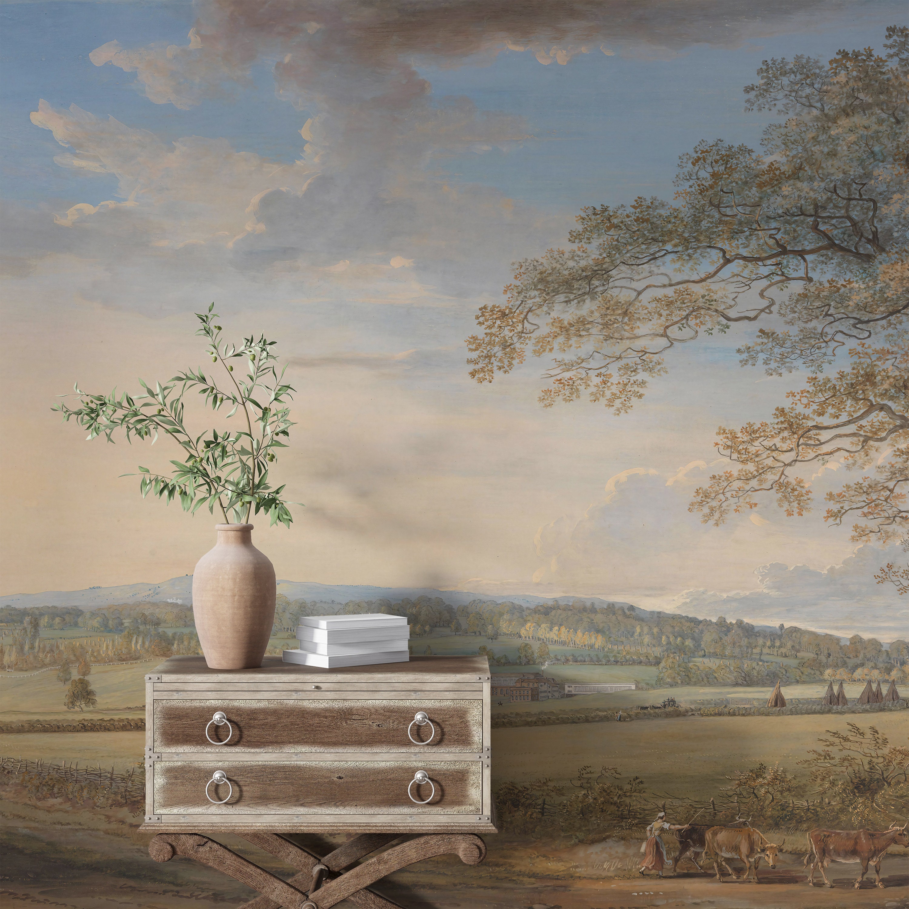 Abstract Soft Landscape Non Woven Wallpaper Roll Kitchen, BOHO Rural