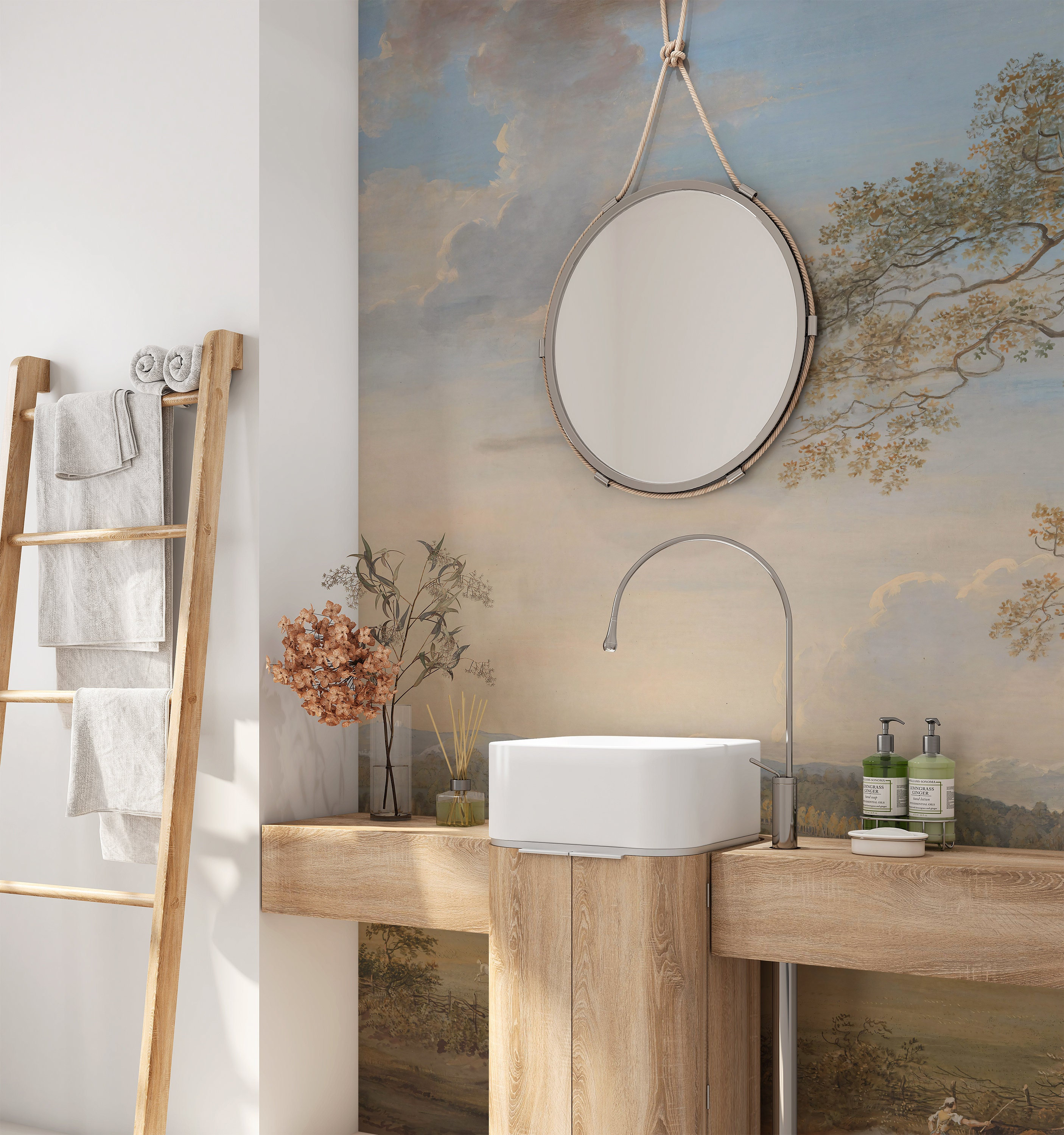 Abstract Soft Landscape Non Woven Wallpaper Roll Kitchen, BOHO Rural