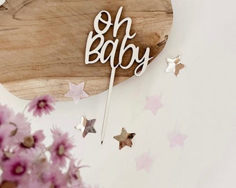 Caketopper "oh Baby" aus Holz für deine Babyparty oder Gender Reveal Party