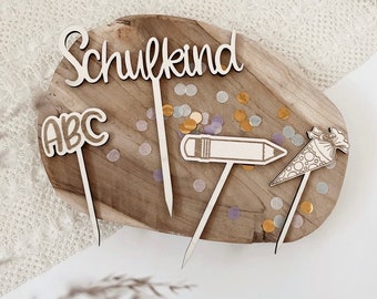 Holz Cake Topper "Schulkind", Kuchenstecker für Schulanfang