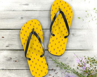 Bär Aktivitäten - Flip Flops - Lustiger Bär Print Gelb Hintergrund - Tupadoo