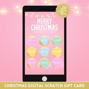 Carte numérique à gratter de Noël - Idée cadeau surprise amusante, parfaite pour un voyage, un concert, une journée au spa, de l'argent - Billet Match 3 à gagner pour Noël