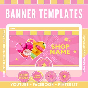 Modelli di banner carini per YouTube - Modelli di copertina di Facebook - Set di banner per Pinterest - Icone in miniatura - Modifica in Canva